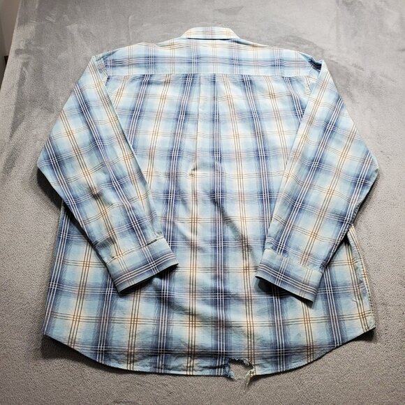 Alan Flusser Button Down Long Sleeve Plaid Shirt Blue Brown White Mn Sz L - Picture 2 of 10